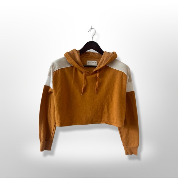 Aeropostale Tops - Adorable AERO Cropped Hoodie Sweatshirt- Mustard, Tan, and White, Size Small